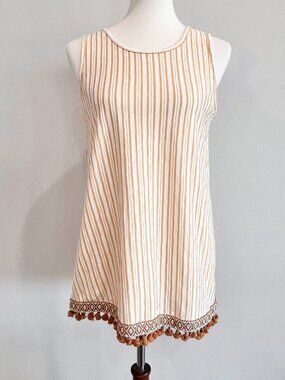 Anthropologie W5 Mustard Yellow Striped Tunic Top Tassel Fringe Boho Women's M